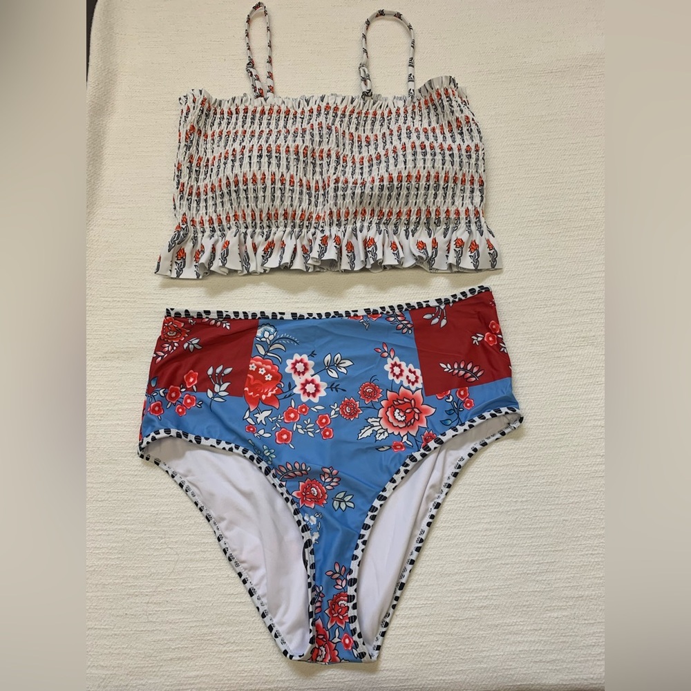 Smocked top, floral bikini